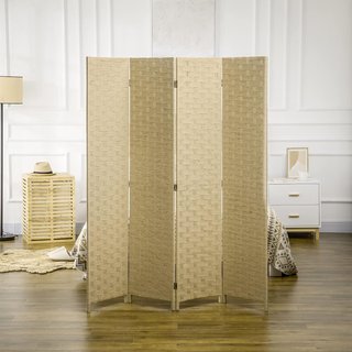 Biombo Interior de 4 Paneles de Madera, Separador Plegable Ahorra Espacio para Casa y Oficina, Altura 170Cm, Marrón