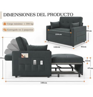 Sofá Cama  negro negro nuevo 2 Plazas