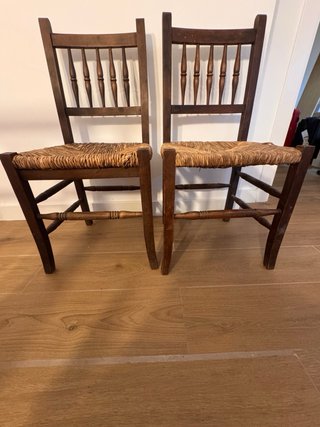 2 Sillas Antiguas Madera y Enea