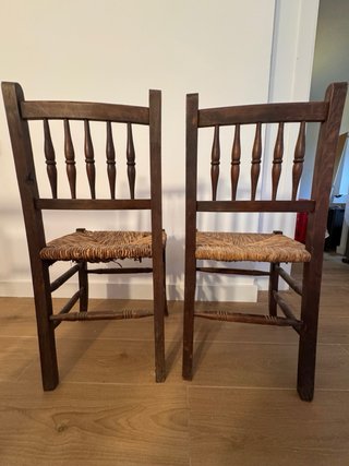 2 Sillas Antiguas Madera y Enea