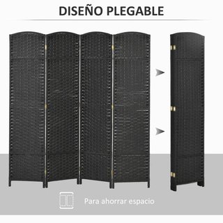Biombo 4 Paneles Plegable 160x170 Negro Hogar