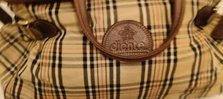 Maleta vintage diente tela asas cuero