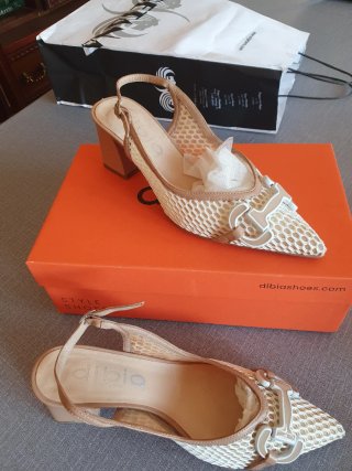 Zapatos DIBIA beige/blanco malla hebilla