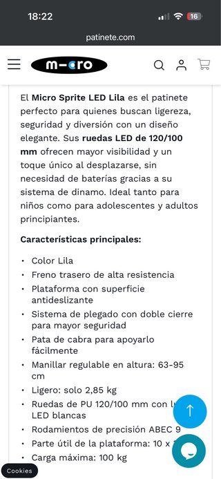 Patinete Micro infantil niños de 5 a 12 años