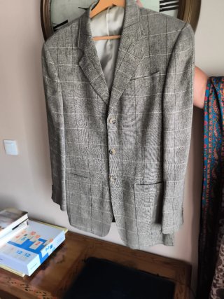 Chaqueta de lino a cuadros para caballero