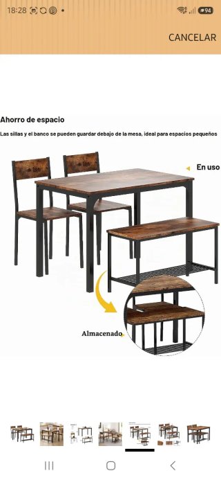 Juego comedor 4 piezas industrial Sogesfurniture