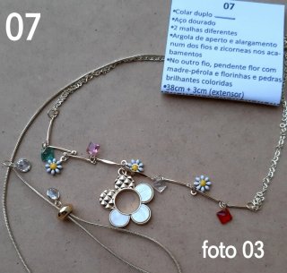 Colar duplo aço dourado com pendentes - unidade