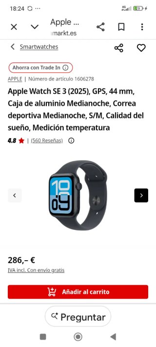 Apple Watch SE 3 GPS 44mm Aluminio