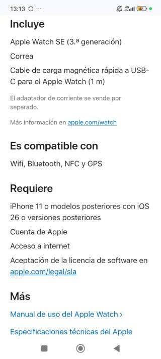 Apple Watch SE 3 GPS 44mm Aluminio
