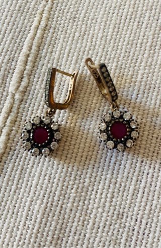 Pendientes Plata con cristal Rojo y Circonitas