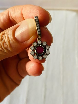 Pendientes Plata con cristal Rojo y Circonitas