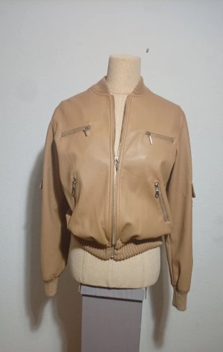 Chaqueta Biker Bomber Beige Sintética Nueva