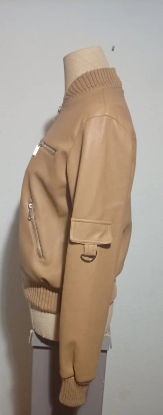 Chaqueta Biker Bomber Beige Sintética Nueva