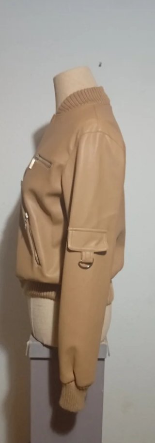 Chaqueta Biker Bomber Beige Sintética Nueva