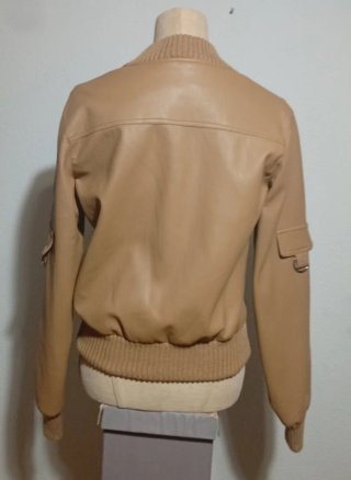 Chaqueta Biker Bomber Beige Sintética Nueva