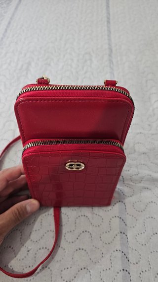 Bolso Bandolera Rojo Doble Cremallera