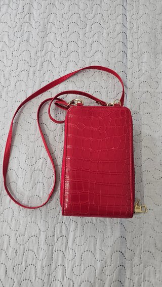 Bolso Bandolera Rojo Doble Cremallera
