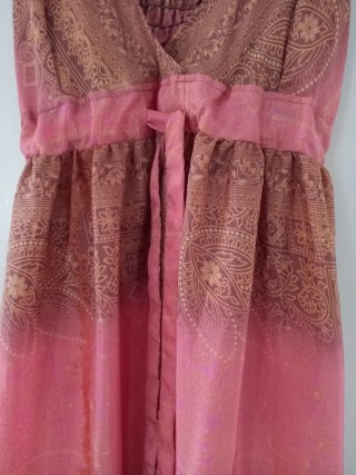 Vestido largo rosa y marrón