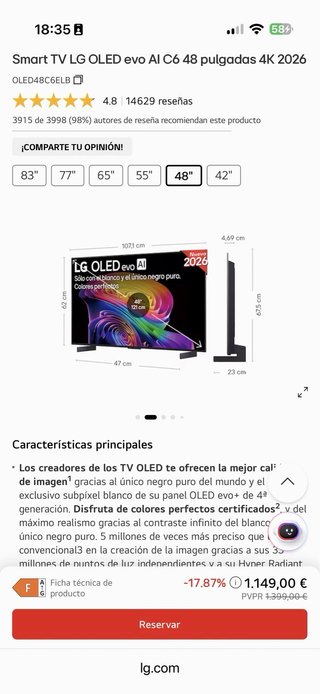 Smart TV LG OLED C6 48 pulgadas