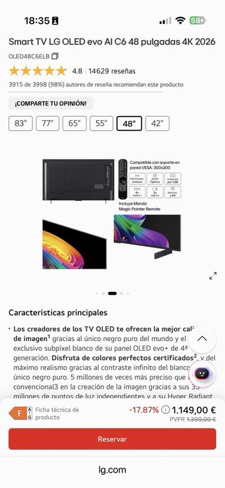 Smart TV LG OLED C6 48 pulgadas
