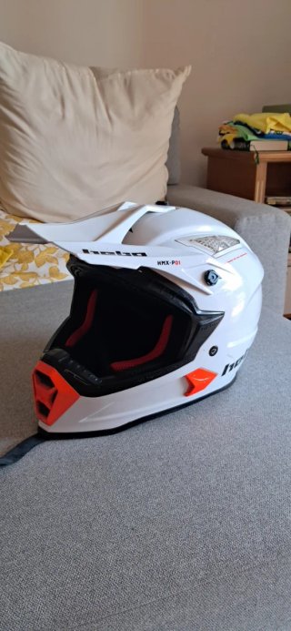 Casco de moto off-road XL blanco y naranja