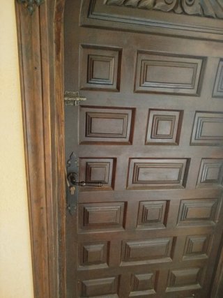 Puerta rústica madera tallada antigua con marco