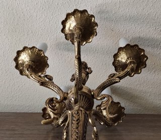 CANDELABROS ANTIGUOS BRONCE/LATÓN Y BASE DE MÁRMOL