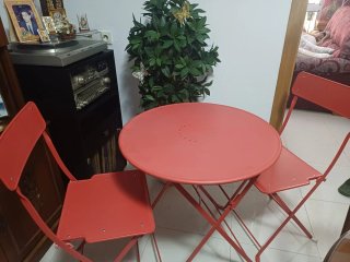 Mesa y 2 Sillas Jardín Metal Rojas