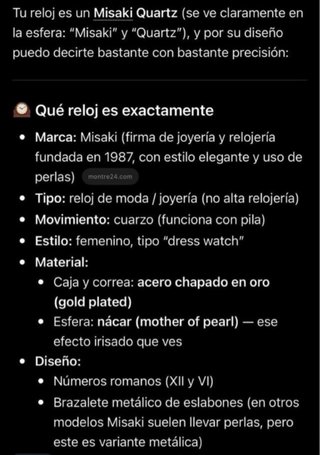 Reloj Misaki Oro Mujer Madre Perla. Coleccionistas
