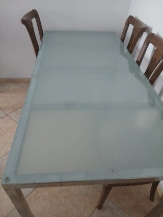 Mesa de comedor cristal y metal regalo 6 sillas