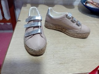 Zapatillas esparto piel beige talla 36