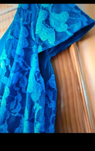 Vestido Gina Bacconi Talla 42 Encaje Azul/Blanco