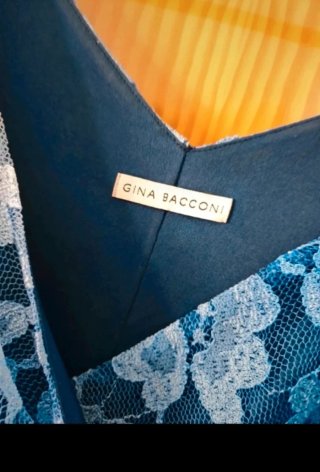 Vestido Gina Bacconi Talla 42 Encaje Azul/Blanco