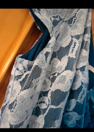 Vestido Gina Bacconi Talla 42 Encaje Azul/Blanco