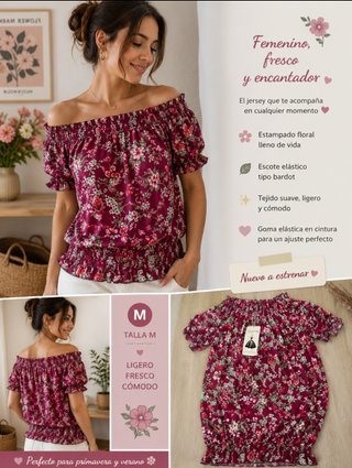 Blusa floral escote Bardot talla M