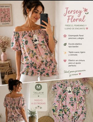 Blusa floral rosa talla M