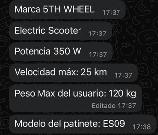 Patinete 5TH WHEEL ES09 (V 30) OPORTUNIDAD.