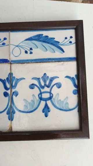 4 Azulejos Antiguos cerámicos Azules y blancos