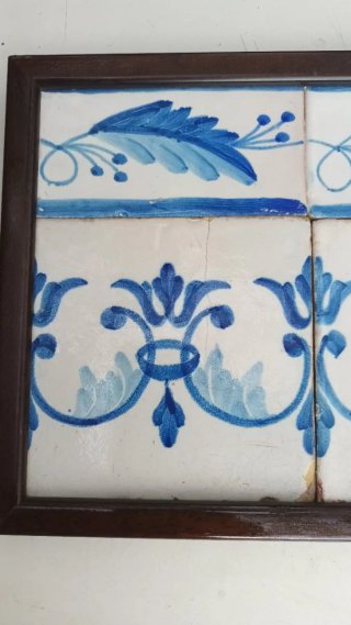 4 Azulejos Antiguos cerámicos Azules y blancos