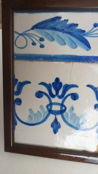 4 Azulejos Antiguos cerámicos Azules y blancos