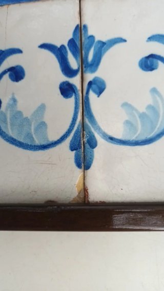 4 Azulejos Antiguos cerámicos Azules y blancos