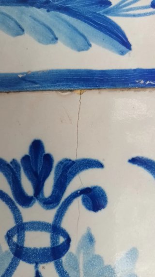 4 Azulejos Antiguos cerámicos Azules y blancos