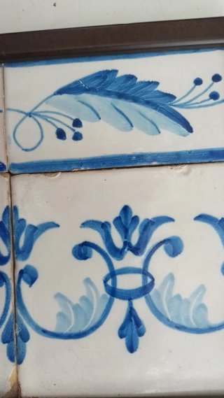 4 Azulejos Antiguos cerámicos Azules y blancos