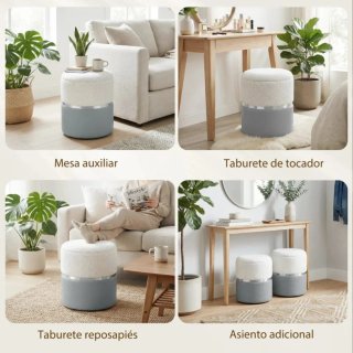 Set 2 Pufs Gris y Blanco