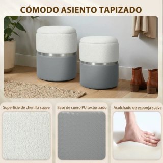 Set 2 Pufs Gris y Blanco