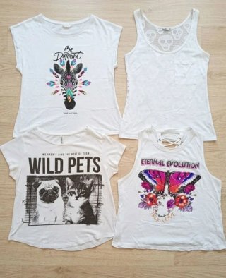 Lote 4 Camisetas Blancas Estampadas