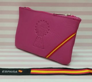 MONEDERO PIEL VIRGEN DEL PILAR ROSA + PULSERA REGA