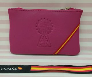 MONEDERO PIEL VIRGEN DEL PILAR ROSA + PULSERA REGA