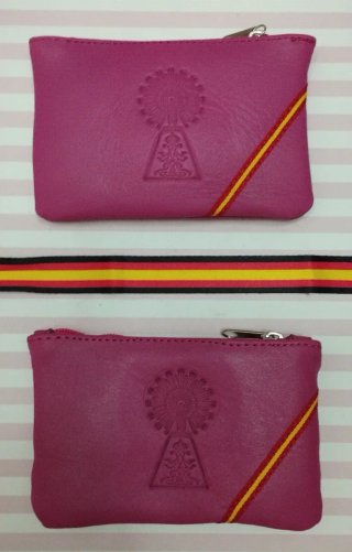 MONEDERO PIEL VIRGEN DEL PILAR ROSA + PULSERA REGA