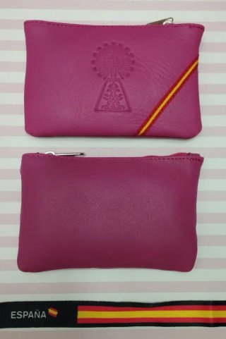 MONEDERO PIEL VIRGEN DEL PILAR ROSA + PULSERA REGA